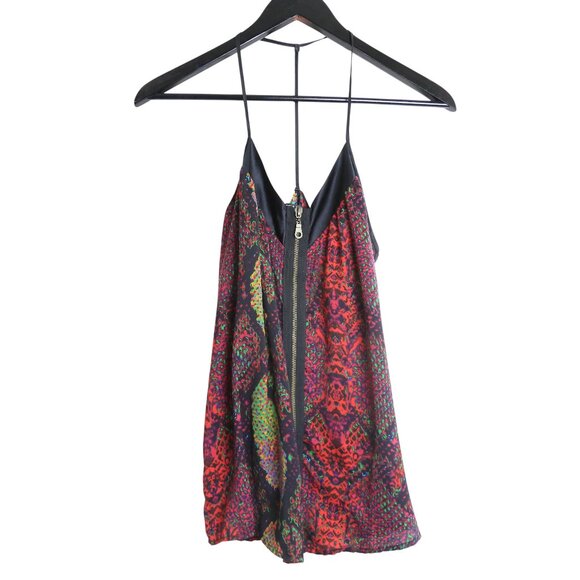 Buffalo David Bitton Geometric Silk Trim Zip-Front Cami Top Size Small - Picture 1 of 7